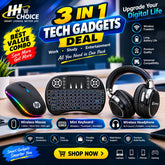 HH Choice 3 in 1 Tech Gadgets Deal HP Wireless RGB Mouse Mini Keyboard Senya Wireless Headphone Bundle