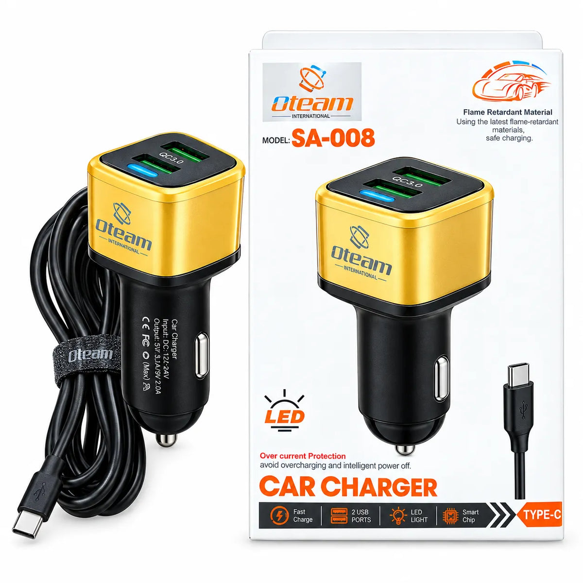 Oteam SA-008 Dual USB Car Charger – Fast Charging