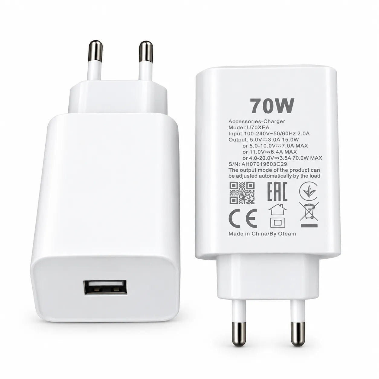 Oteam 70W Charger U70XEA Specifications Label Back View