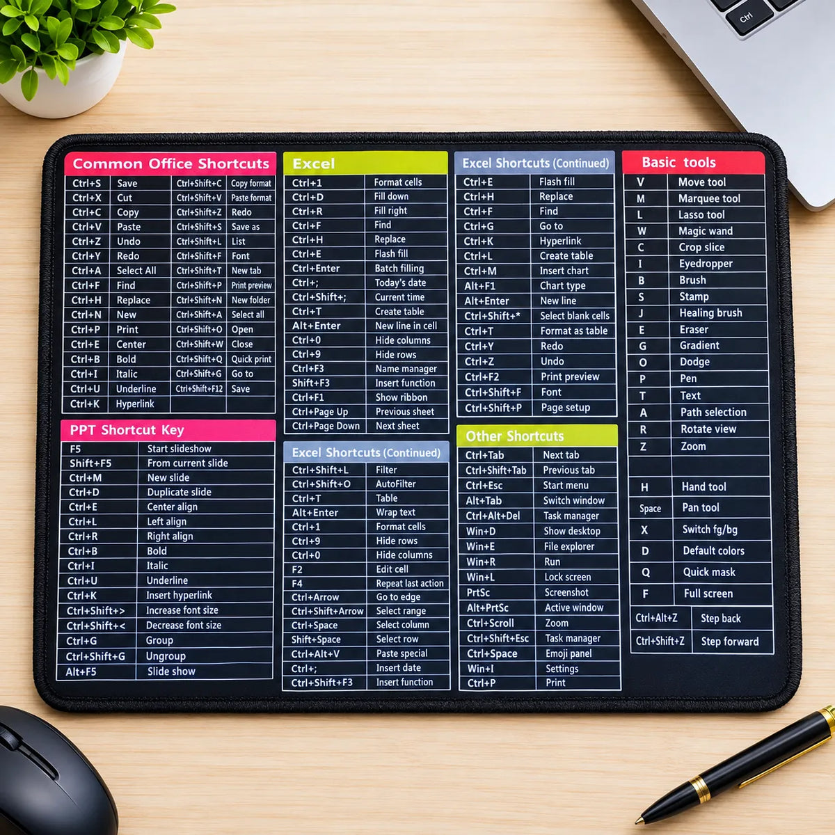 Logitech plain black mouse pad with anti-slip rubber base on a wooden desk