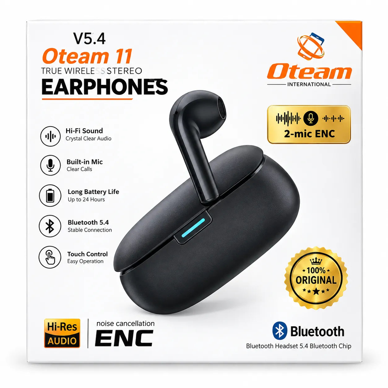 Oteam 11 V5.4 True Wireless Stereo Earphones with 2-Mic ENC and Hi-Res Audio – product packaging