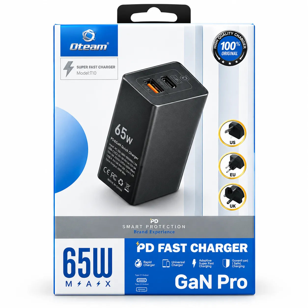 Oteam 65W GaN Pro Fast Charger USB-C PD Pakistan – Dual Port Super Fast Charging