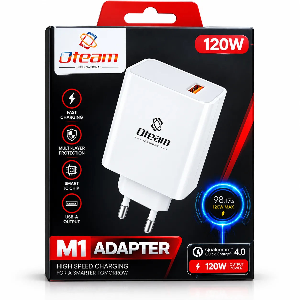 Oteam M1 120W Fast Charger Adapter with Qualcomm Quick Charge 4.0 – product packaging