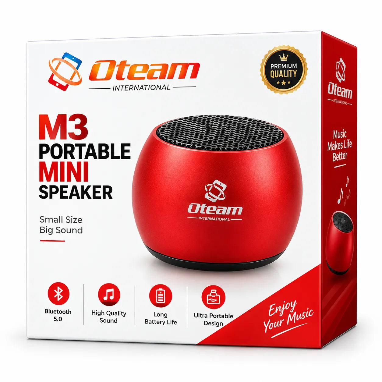 Oteam M3 Portable Mini Bluetooth Speaker Red – Small Size Big Sound BT 5.0 Pakistan