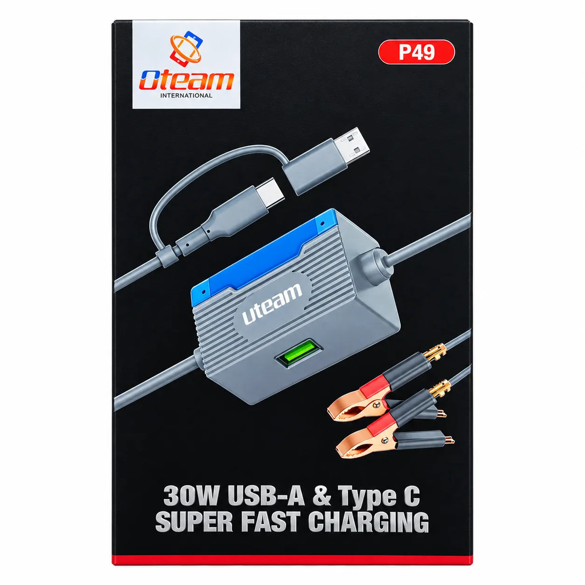 Oteam P49 30W Car Battery Charger USB-A Type-C Super Fast Charging Front