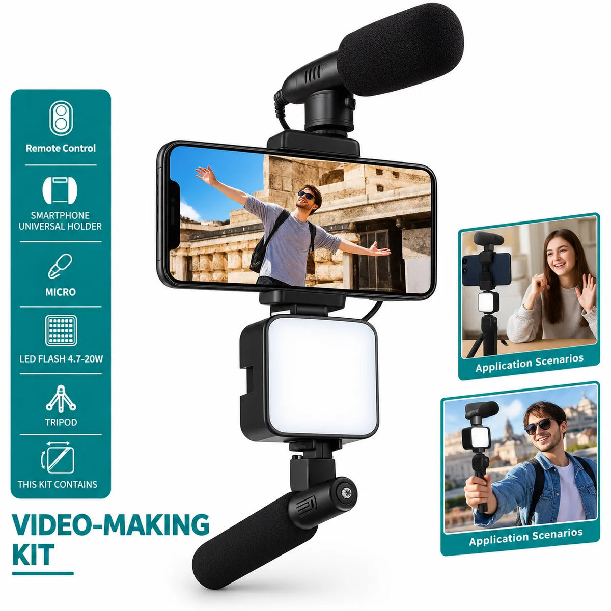 Video Making Kit with Microphone LED Light Tripod and Remote Control